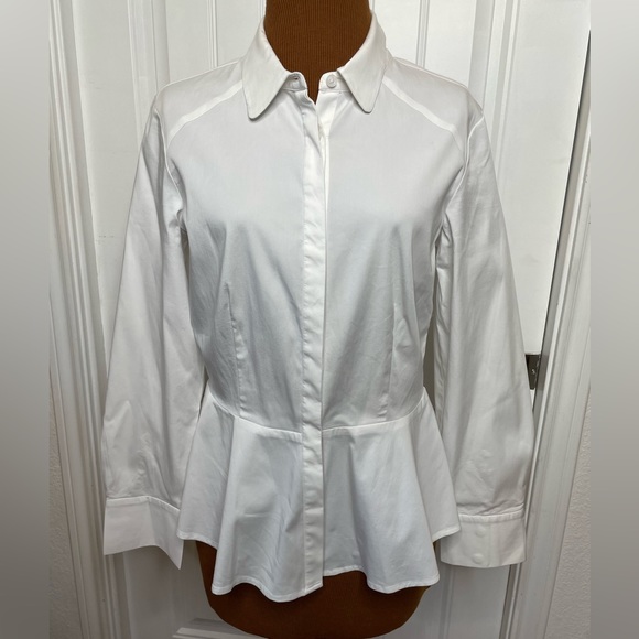 ANTONIO MELANI Tops - Antonio Melani White Peplum Bottom Button Down Shirt Size Medium